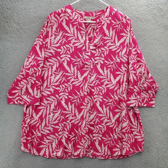 Woman Within Blouse Shirt Women's Plus Size 1X 22/24 Pink White Tropical - Picture 1 of 12